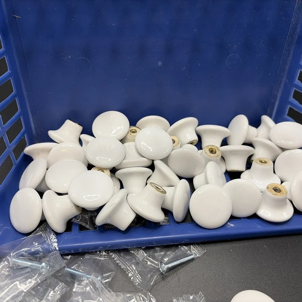 Porcelain White Cabinet Knobs Drawer Pulls 1.25